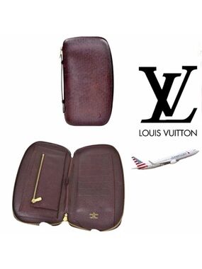 Louis Vuitton Atoll Taiga Large Travel Case Organizer Wallet Burgundy Gold LV